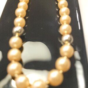 Circa 1955 Graduated Faux Pearl Necklace 29.5" Opera Length Silver Spacers 8mm